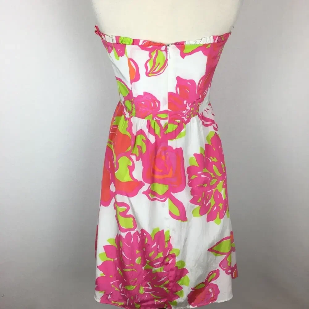 Lilly Pulitzer Pink Green Whtie  Floral Strapless Fit & Flare  Dress size 4 - Picture 3 of 12